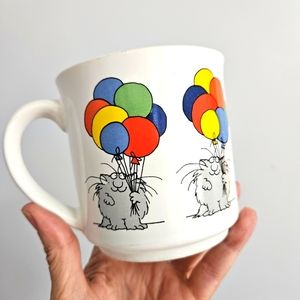 Sandra Boynton Cat Holding Balloons Celebration Coffee Mug